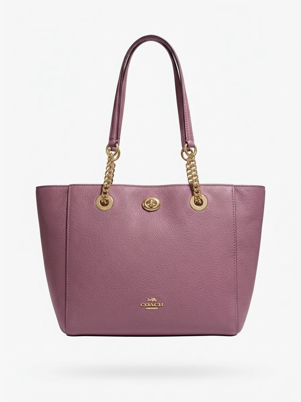 COACH Mauve Pebbled Leather Turnlock Chain Tote Bag 57107 Pink
